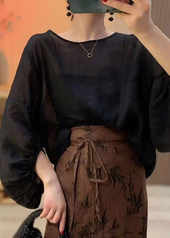 Chemise Femme Col Rond Manches Lanternes Style Original 2