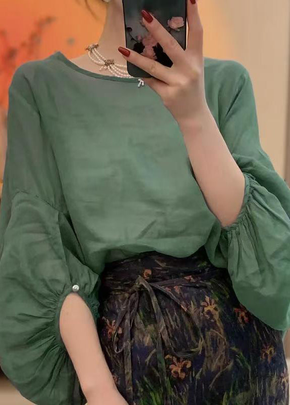 Chemise Femme Col Rond Manches Lanternes Style Original 3