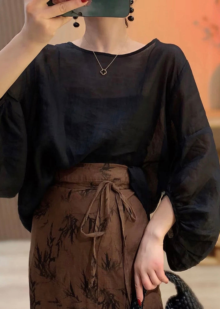 Chemise Femme Col Rond Manches Lanternes Style Original 4