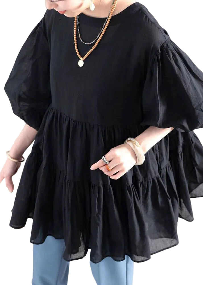 Chemise Femme Col Rond Volantée Manches Lanternes 0