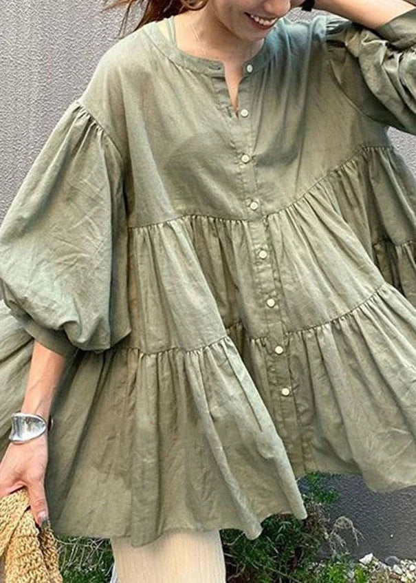 Chemise Femme Col Rond Volantée Manches Lanternes 1