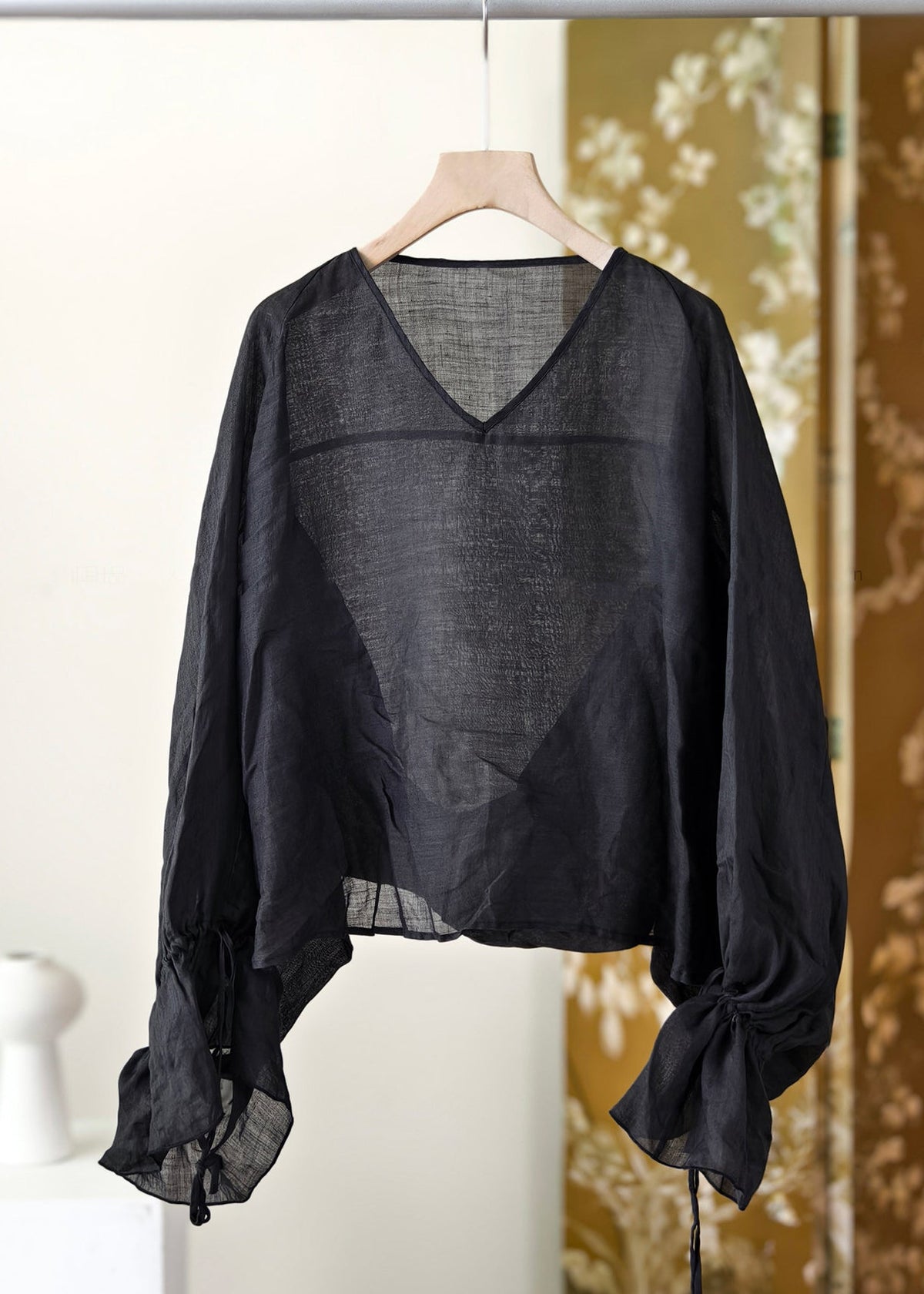 Chemise Femme Col V Style Chinois Manches Évasées 2