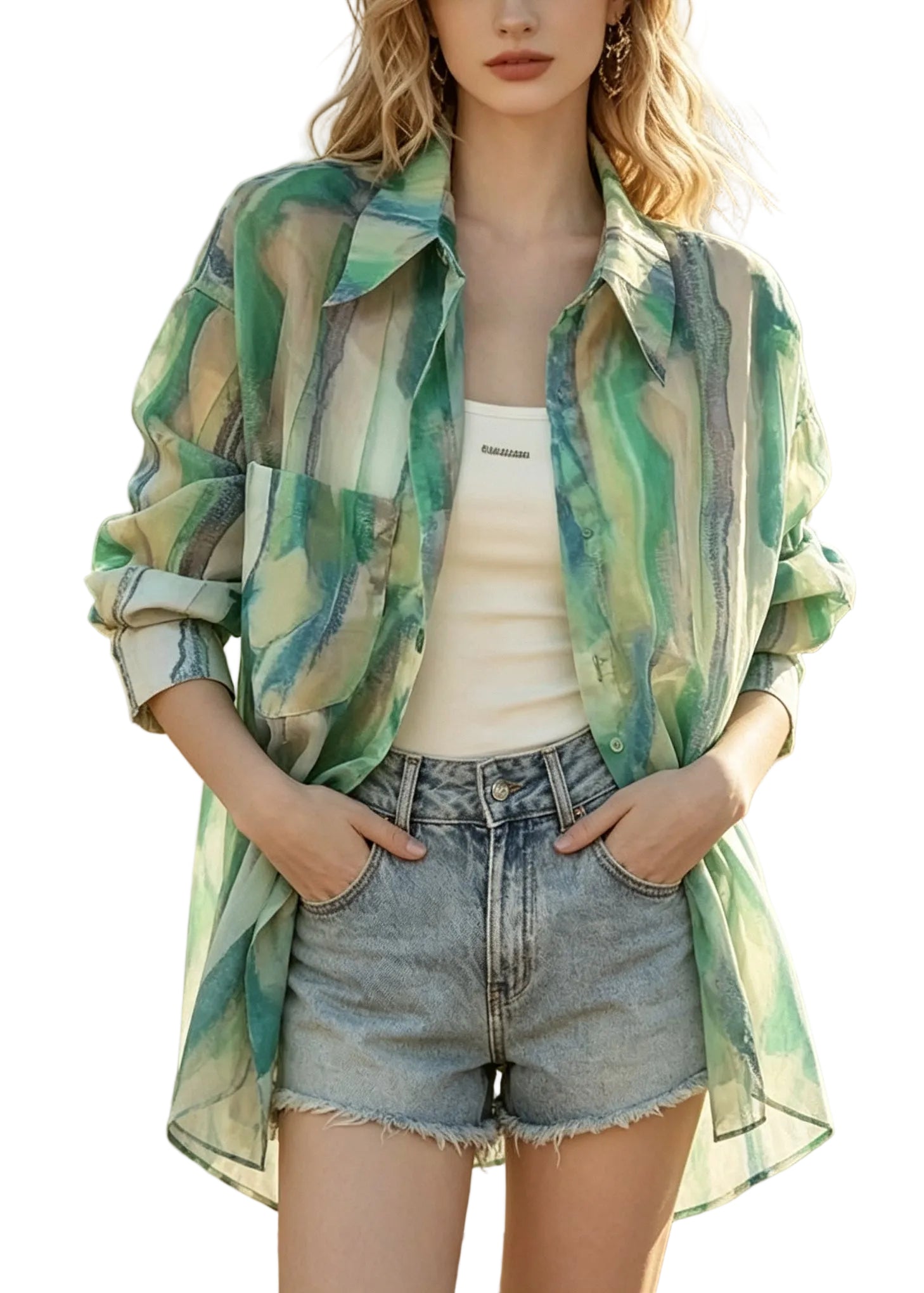 Chemise Femme Décontractée Oversize Tie-Dye Été 0