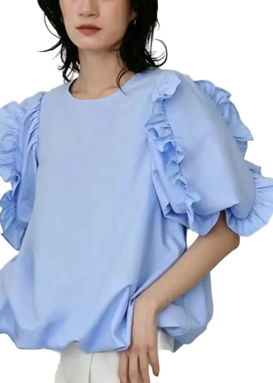 Chemise Femme Décontractée à Volants Manches Courtes 0