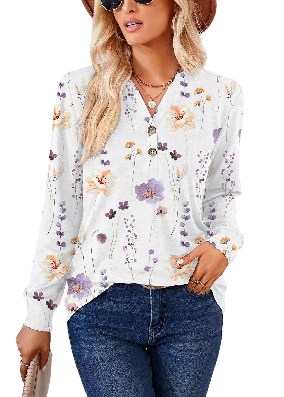 Chemise Femme Grande Taille Imprimée Col V Automne 0