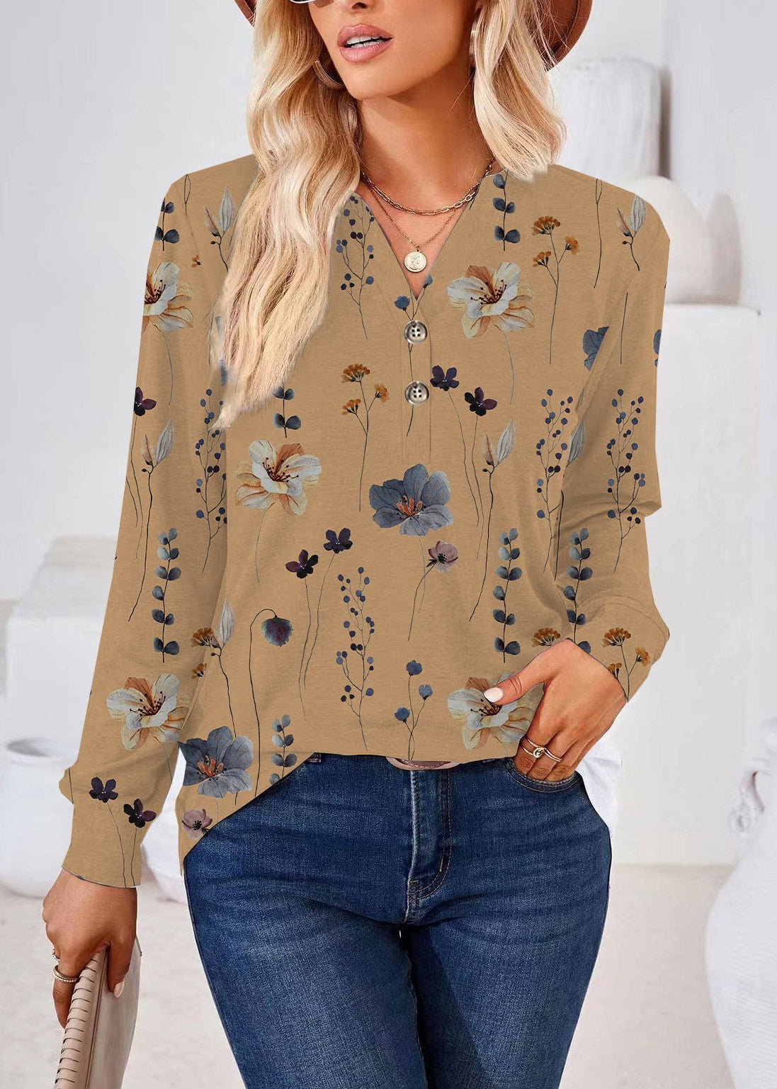 Chemise Femme Grande Taille Imprimée Col V Automne 1