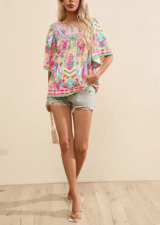 Chemise Femme Imprimé Froissé Col Rond Style Estival 2
