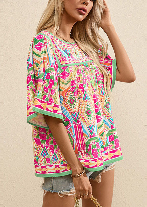 Chemise Femme Imprimé Froissé Col Rond Style Estival 3