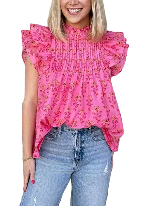 Chemise Femme Imprimée À Manches Papillon Moderne 0