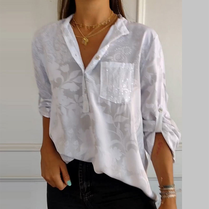 Chemise Femme Imprimée Chic Col Montant 0