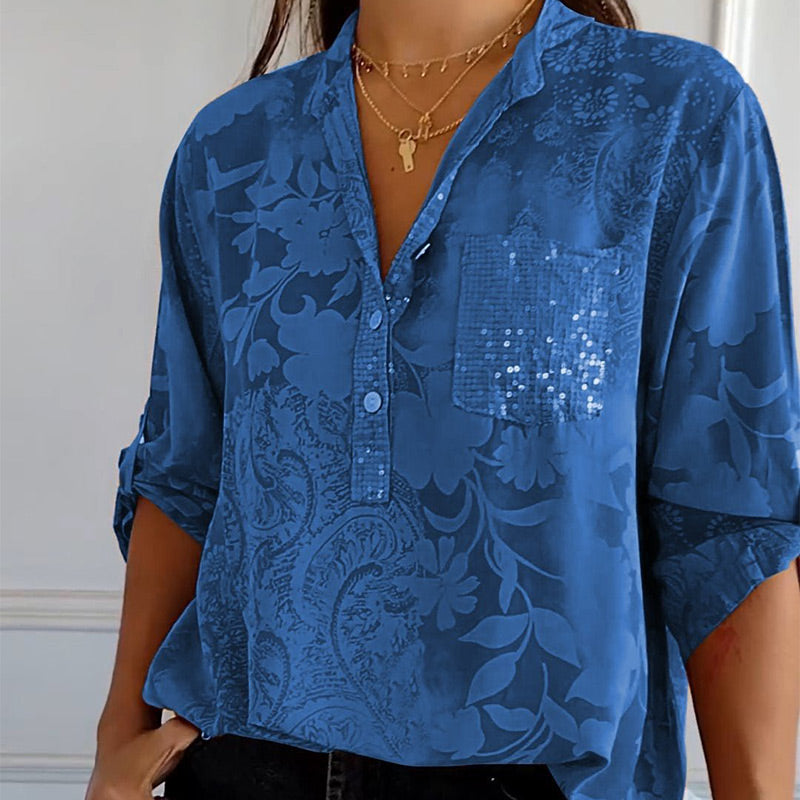 Chemise Femme Imprimée Chic Col Montant 3
