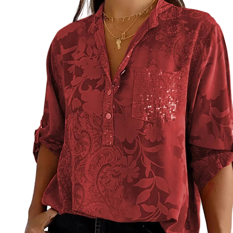 Chemise Femme Imprimée Chic Col Montant 7