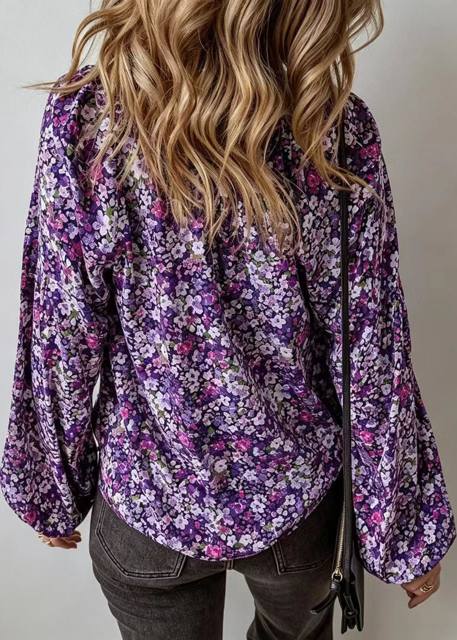 Chemise Femme Imprimée Col V Manches Longues 3