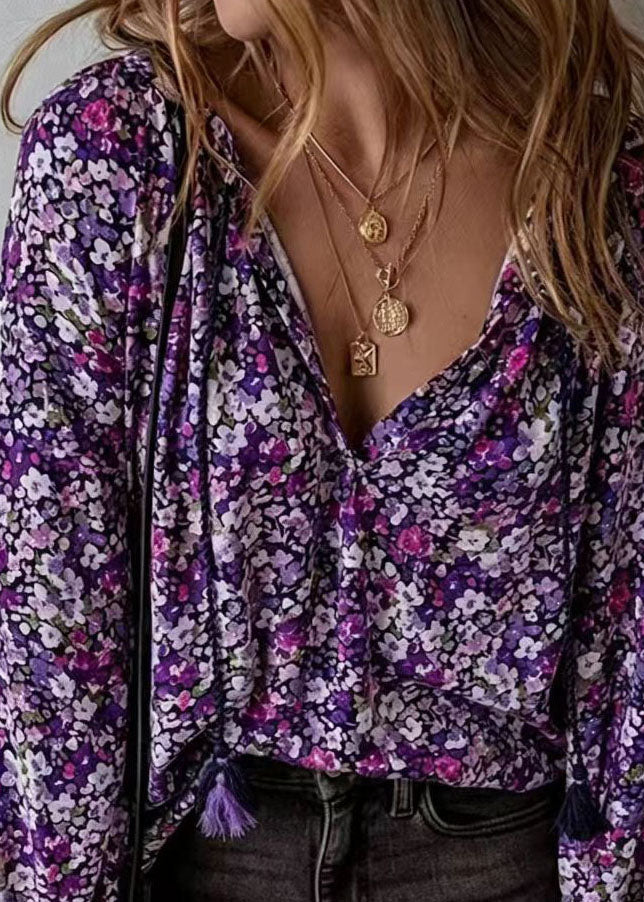 Chemise Femme Imprimée Col V Manches Longues 4