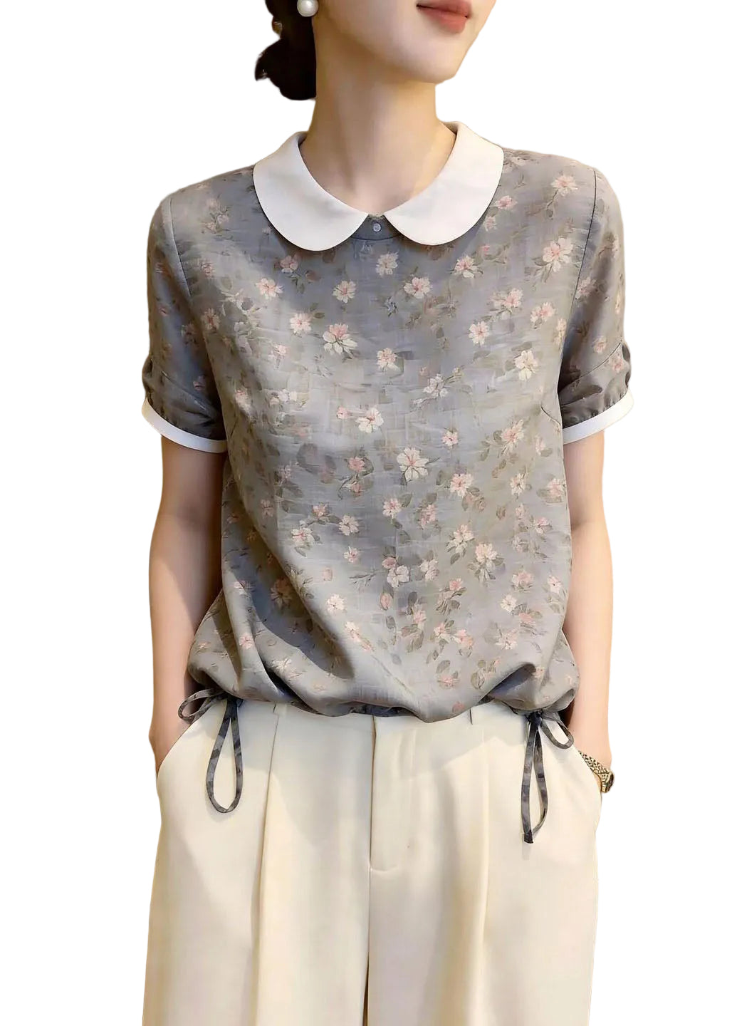 Chemise Femme Imprimée à Cordon de Serrage Estivale 0
