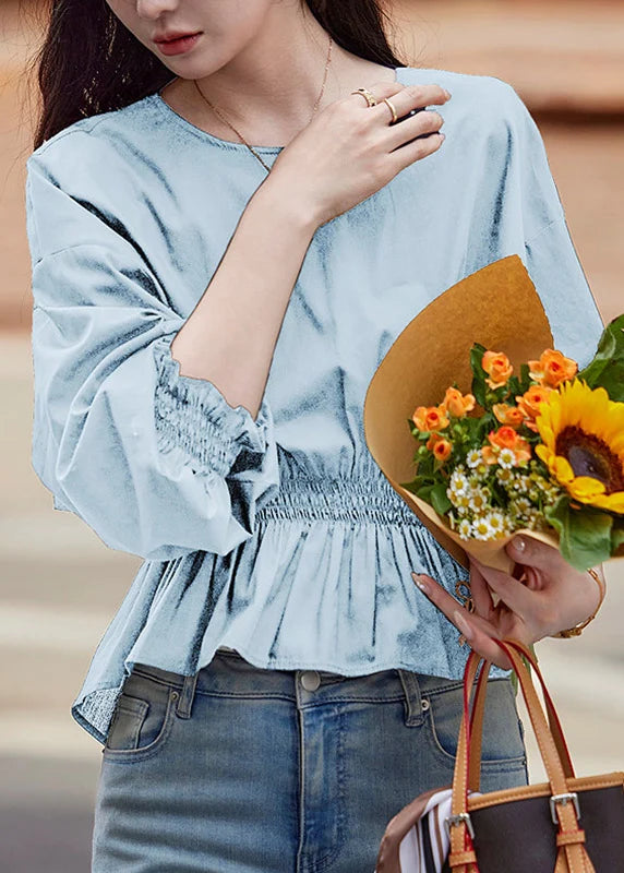 Chemise Femme Manches Évasées Taille Élastique Style Froissé 3
