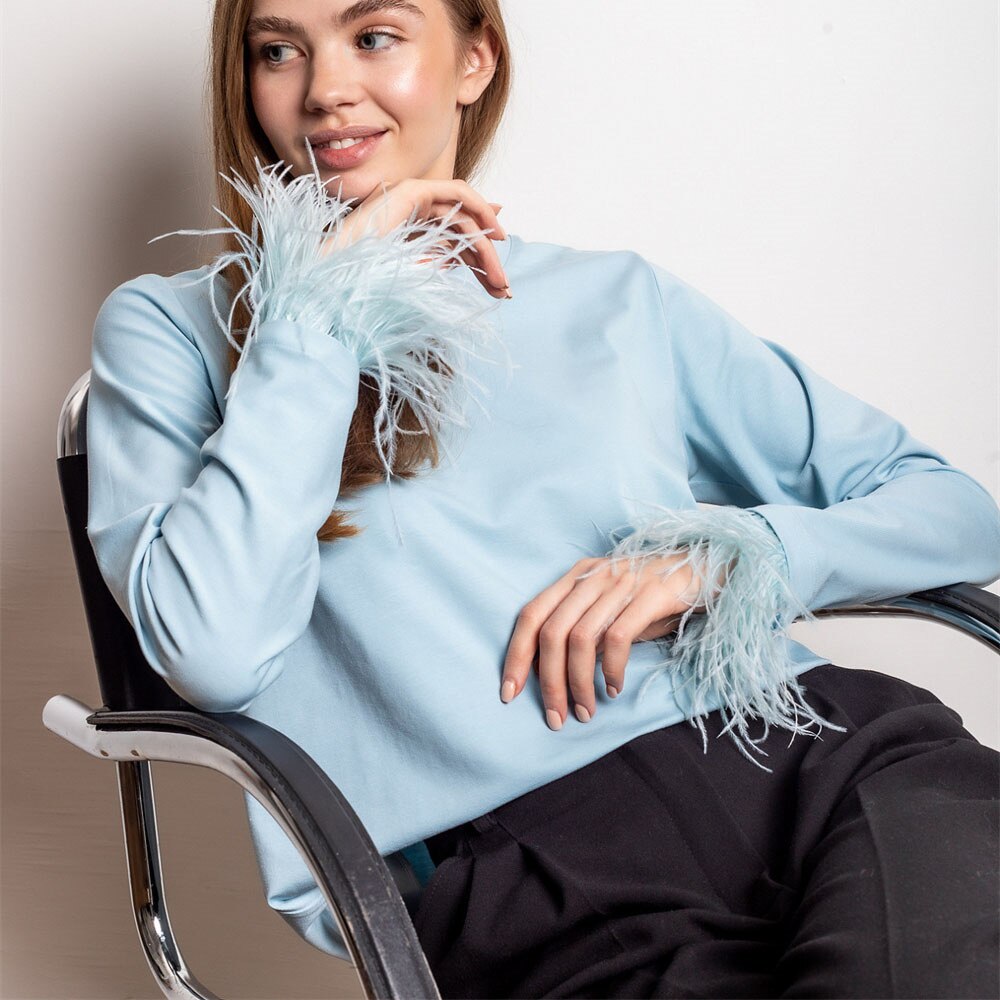 Chemise Femme Manches Longues Détails en Plumes 1