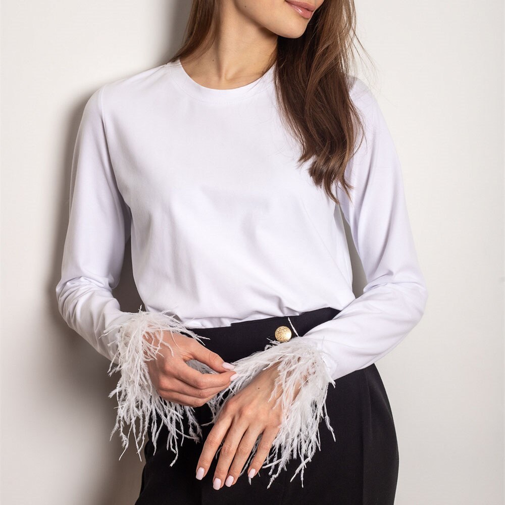 Chemise Femme Manches Longues Détails en Plumes 4