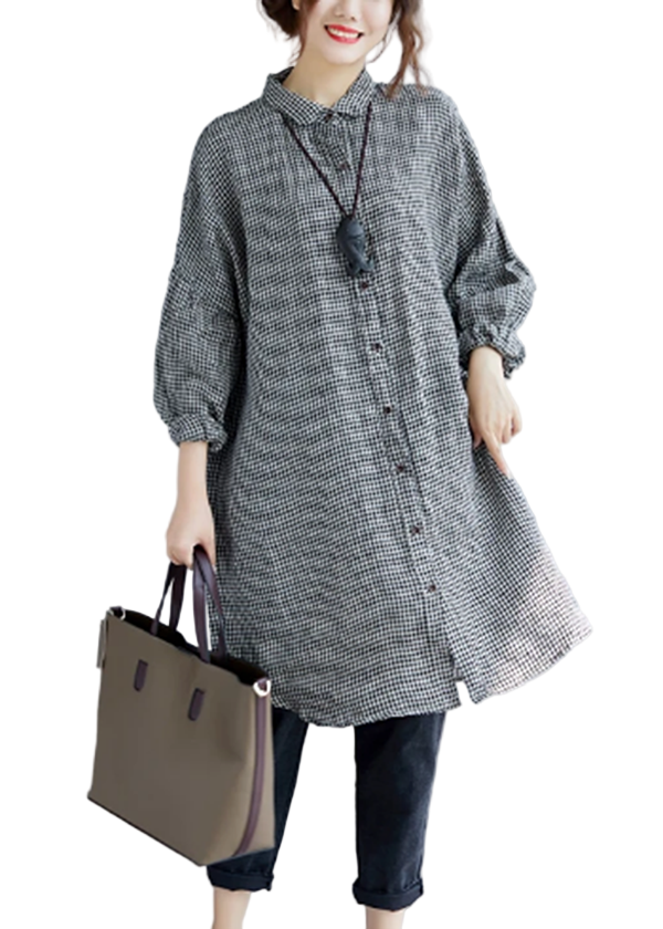 Chemise Femme Oversize à Carreaux en Coton Longue Manches 0