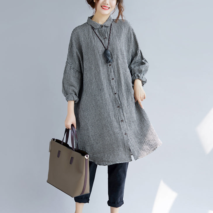 Chemise Femme Oversize à Carreaux en Coton Longue Manches 1