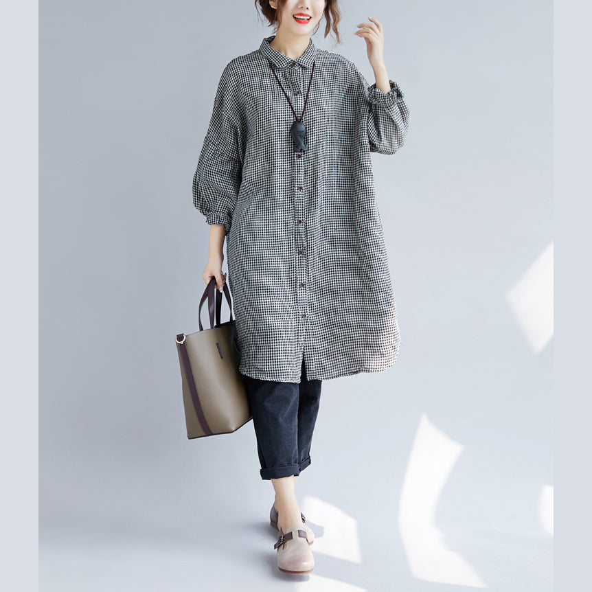 Chemise Femme Oversize à Carreaux en Coton Longue Manches 2