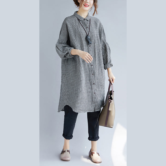 Chemise Femme Oversize à Carreaux en Coton Longue Manches 3