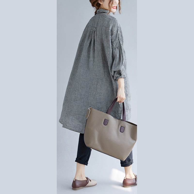 Chemise Femme Oversize à Carreaux en Coton Longue Manches 4