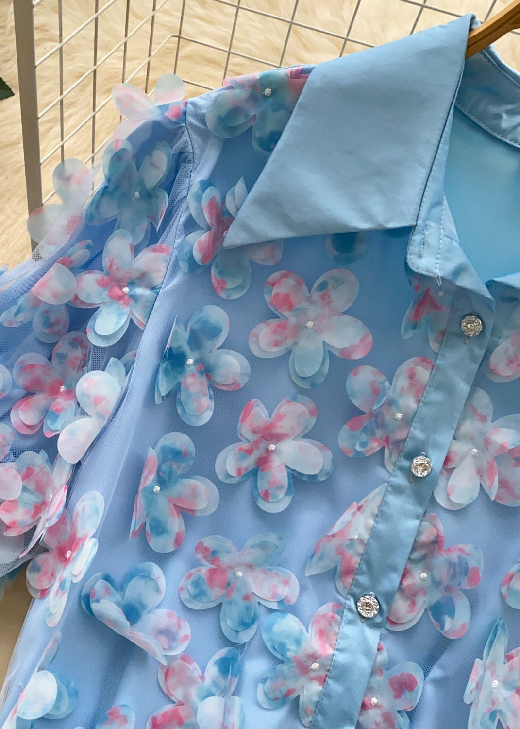Chemise Femme Oversize à Motifs Floraux en Tulle 2