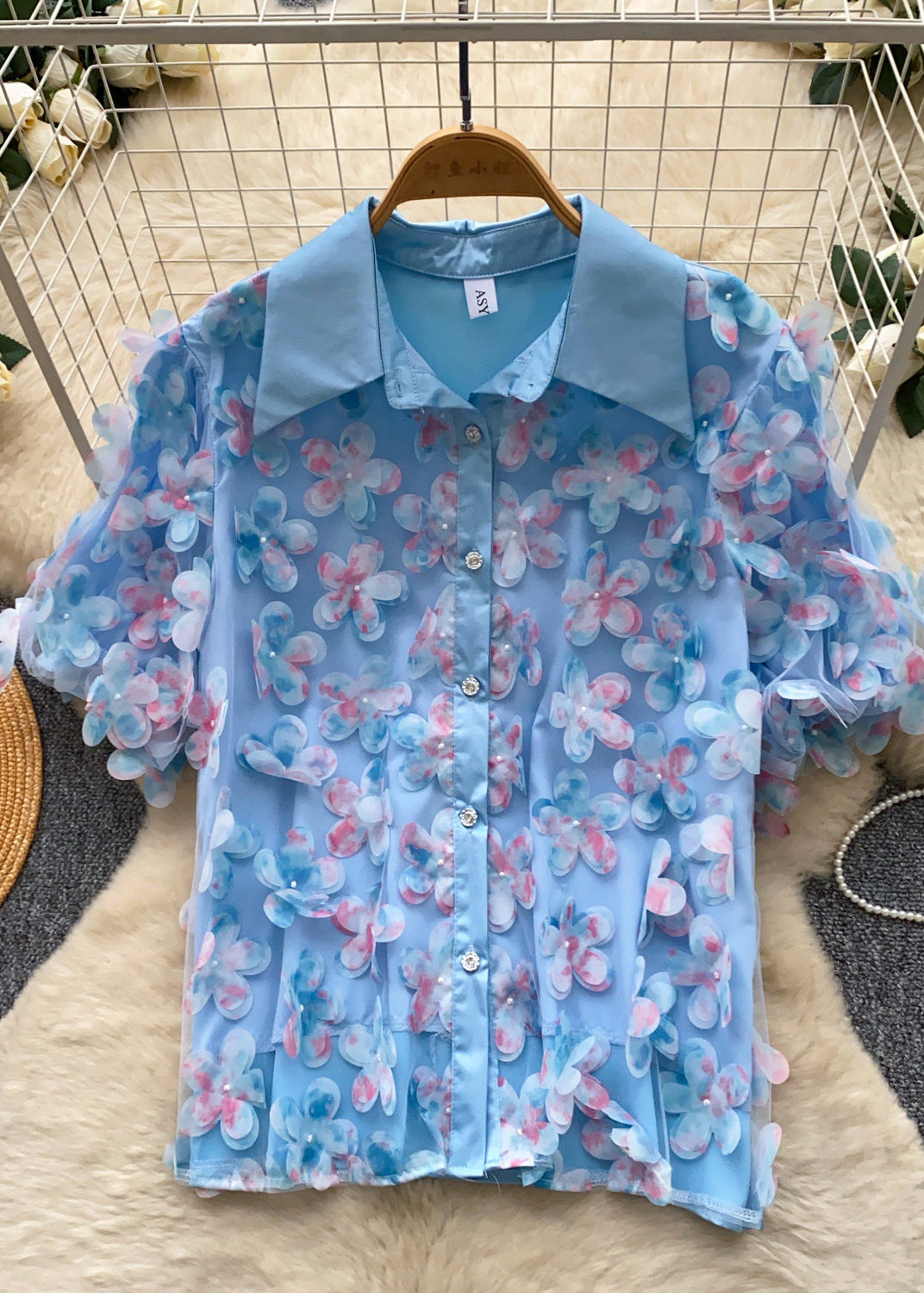 Chemise Femme Oversize à Motifs Floraux en Tulle 4