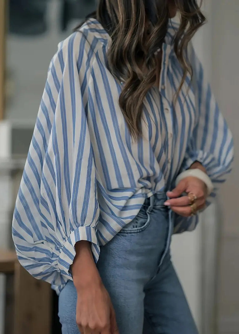 Chemise Femme Rayée à Manches Lanterne 2