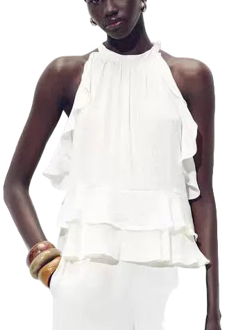 Chemise Femme Superposée à Volants Sans Manches 0