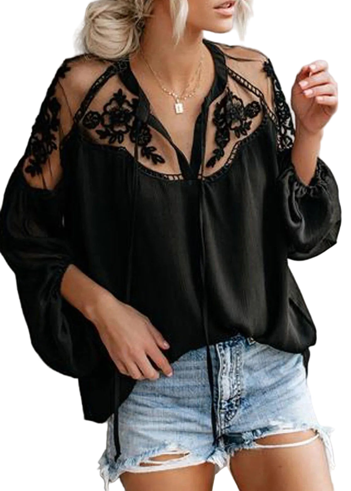 Chemise Femme Transparente Oversize en Dentelle 0