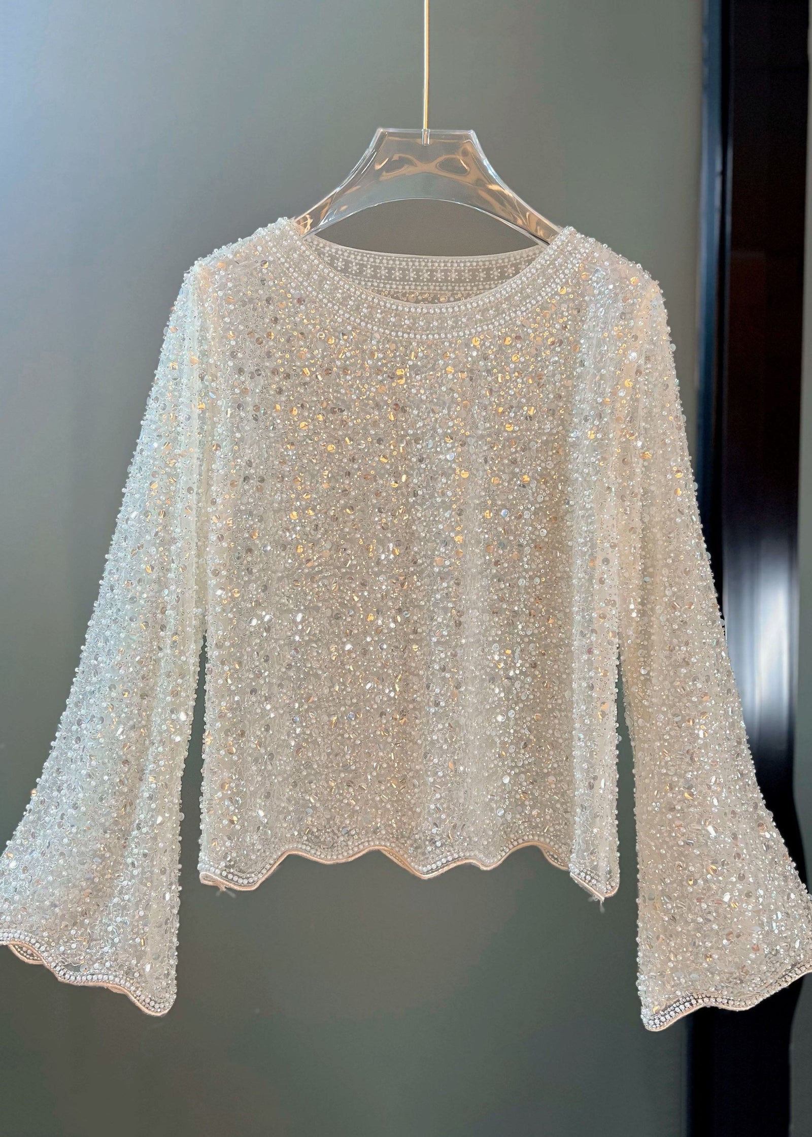 Chemise Femme Tulle à Paillettes Manches Évasées 4