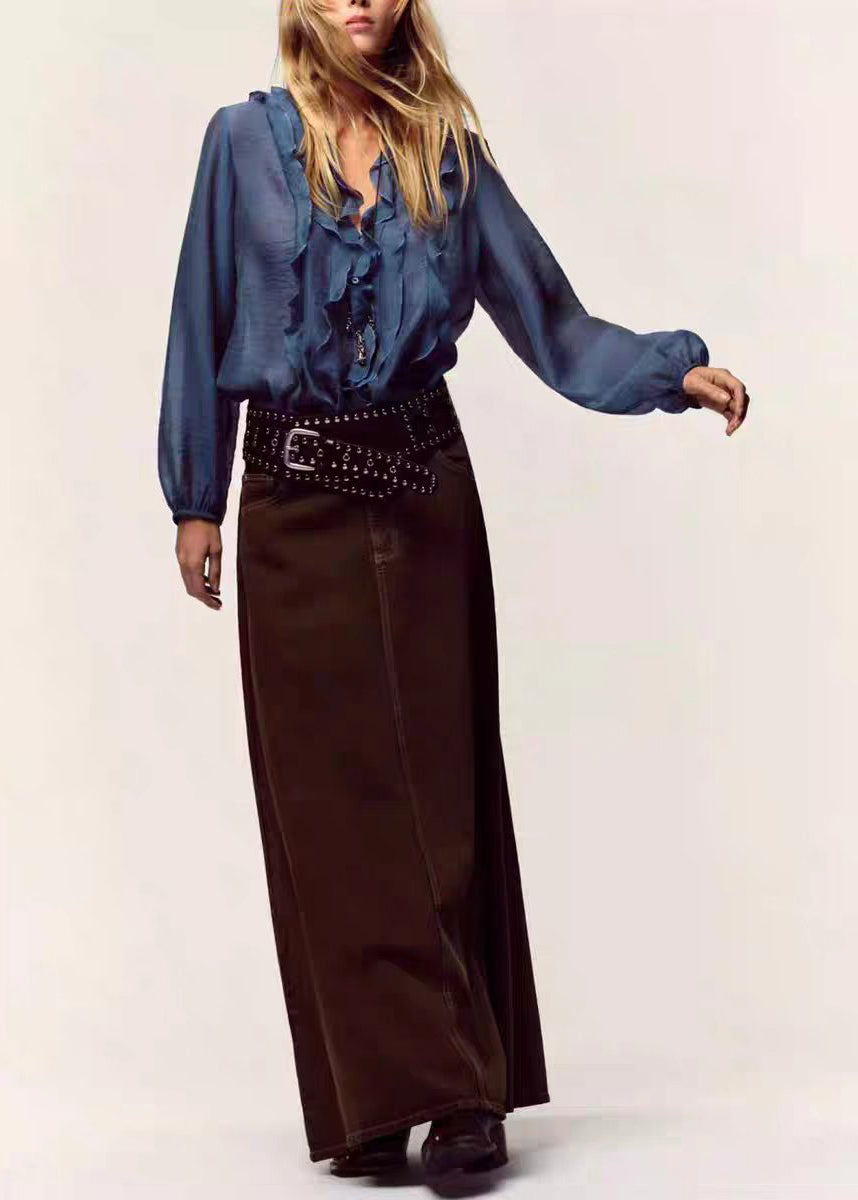 Chemise Femme à Volants Col V Manches Longues 3