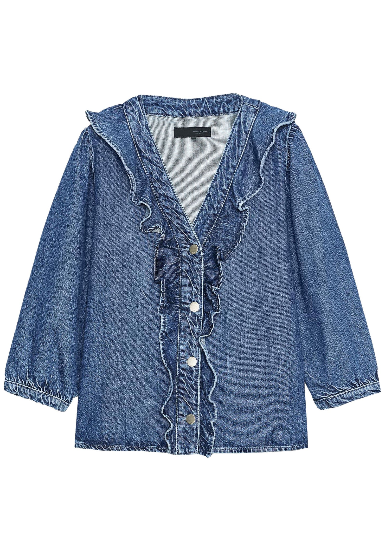 Chemise Femme à Volants Col V Manches Longues 4