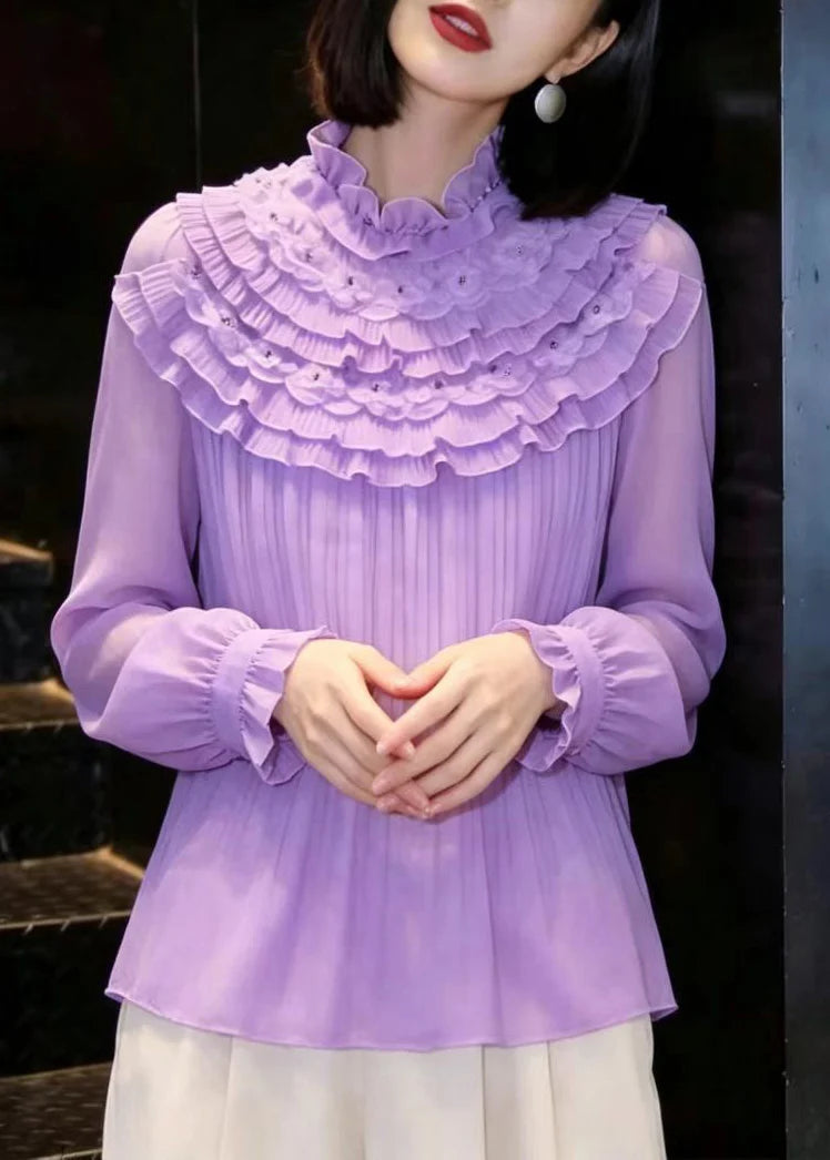 Chemise Femme à Volants Superposés Col Montant 1