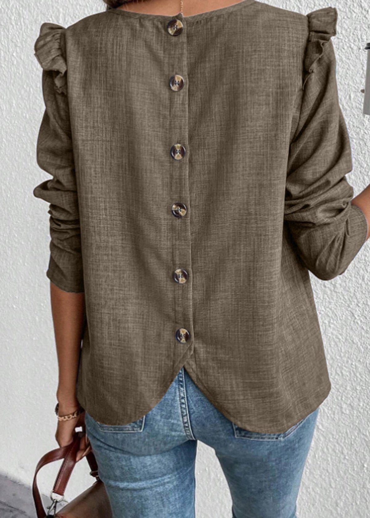Chemise Femme à Volants et Boutons Style Patchwork Manches Longues 1