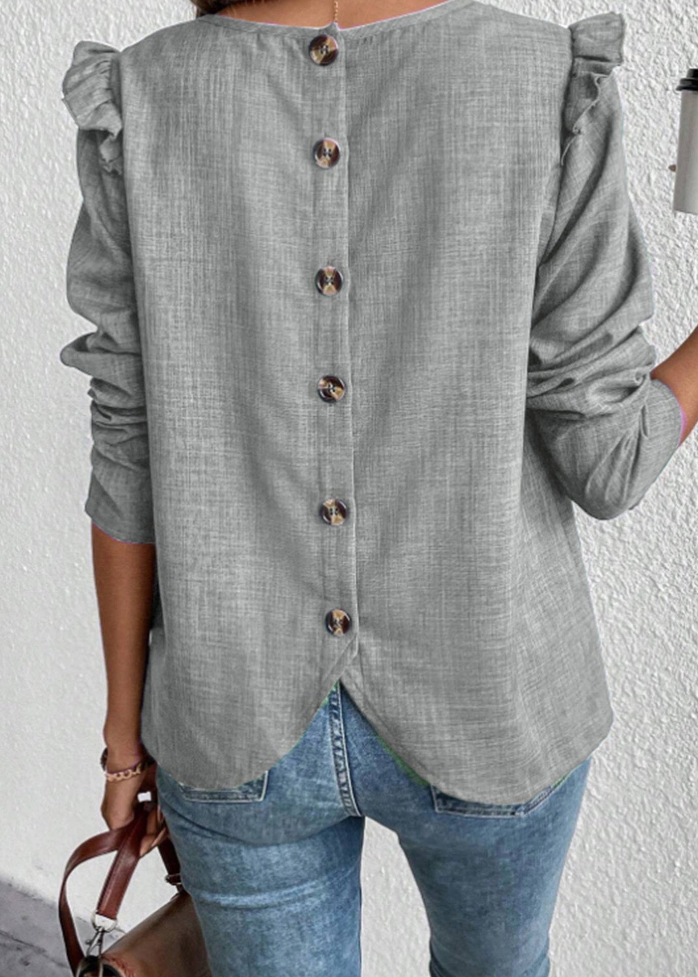 Chemise Femme à Volants et Boutons Style Patchwork Manches Longues 2