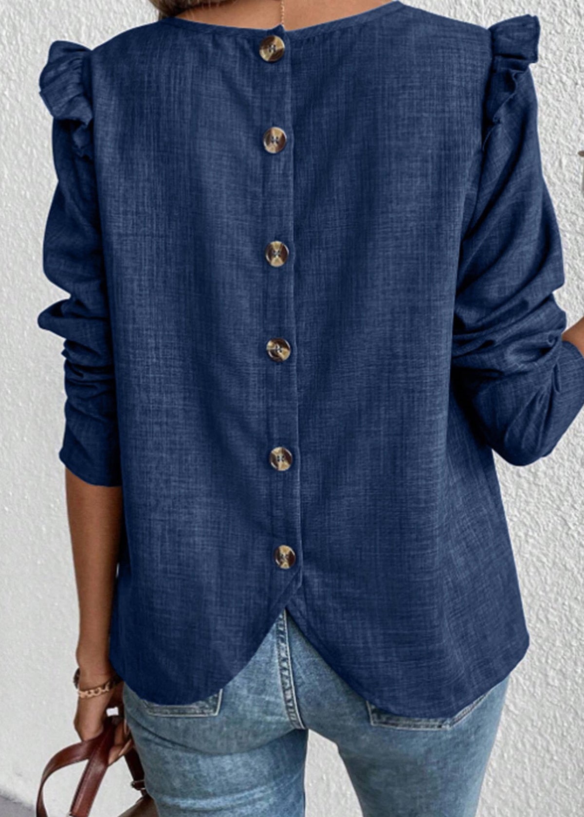 Chemise Femme à Volants et Boutons Style Patchwork Manches Longues 3