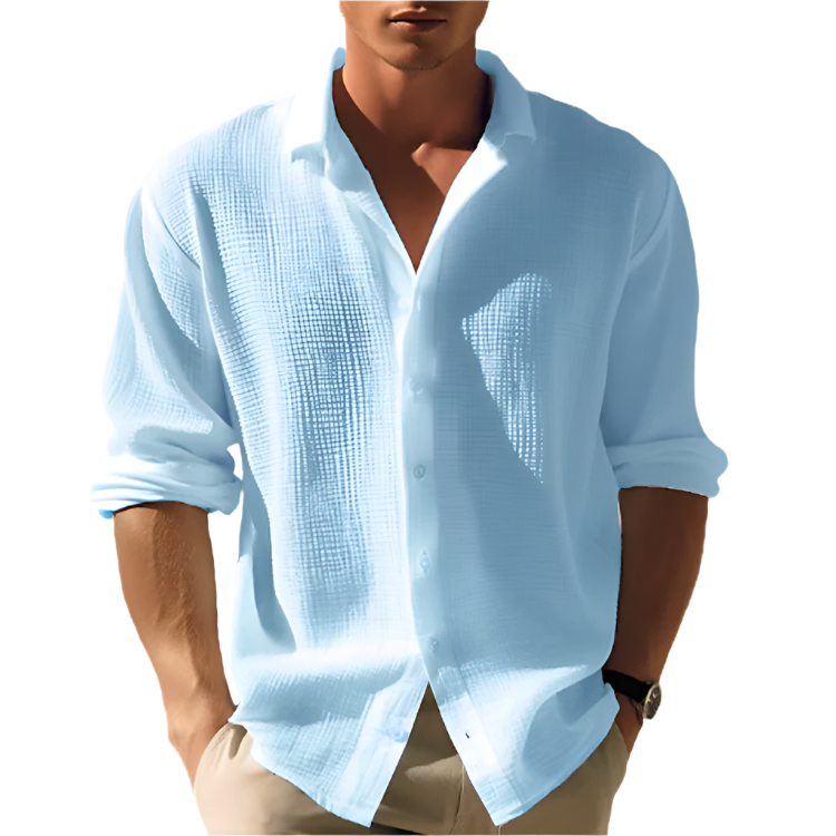 Chemise Homme Casual Unie à Manches Longues avec Revers