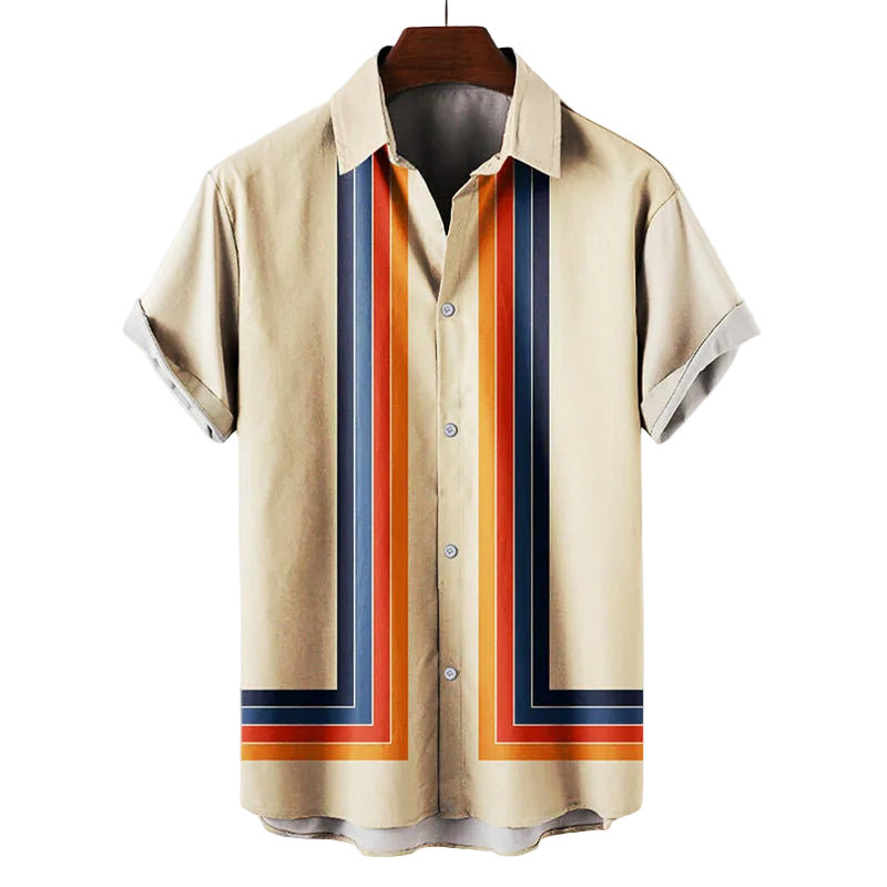 Chemise Homme Manche Courte Rétro à Rayures 0