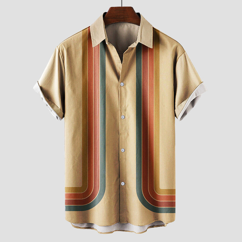 Chemise Homme Manche Courte Rétro à Rayures 1