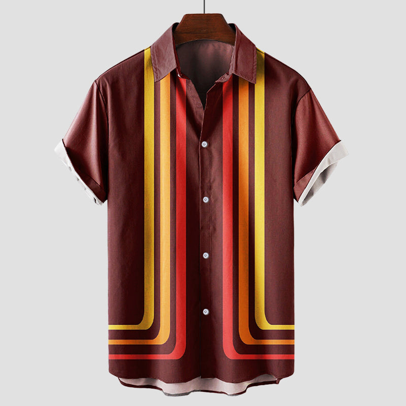 Chemise Homme Manche Courte Rétro à Rayures 2