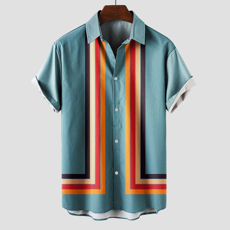 Chemise Homme Manche Courte Rétro à Rayures 3