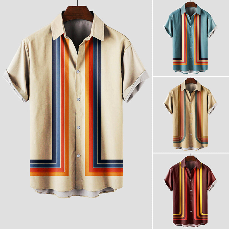 Chemise Homme Manche Courte Rétro à Rayures 4