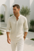Chemise Homme Oversize Col Montant en Lin Doux 1