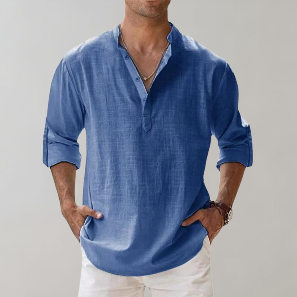 Chemise Homme Oversize Col Montant en Lin Doux 4