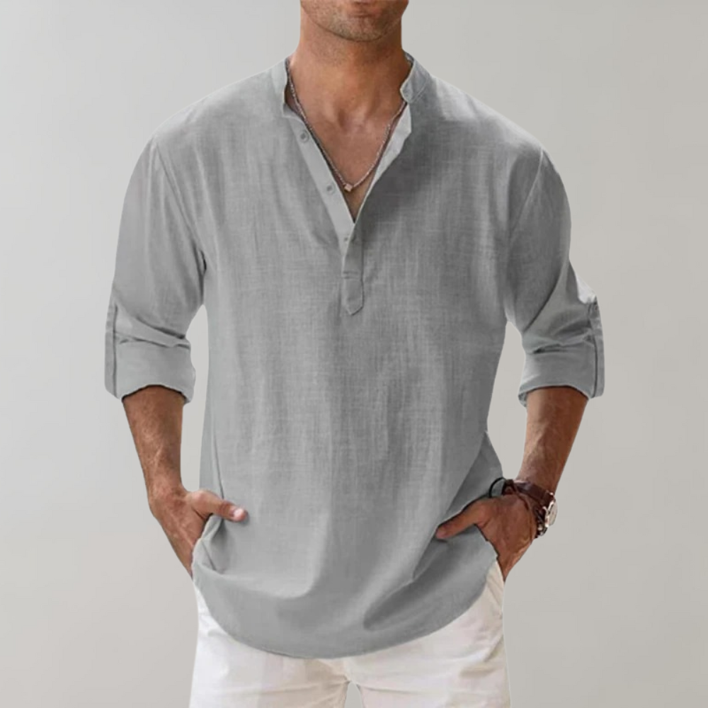 Chemise Homme Oversize Col Montant en Lin Doux 5