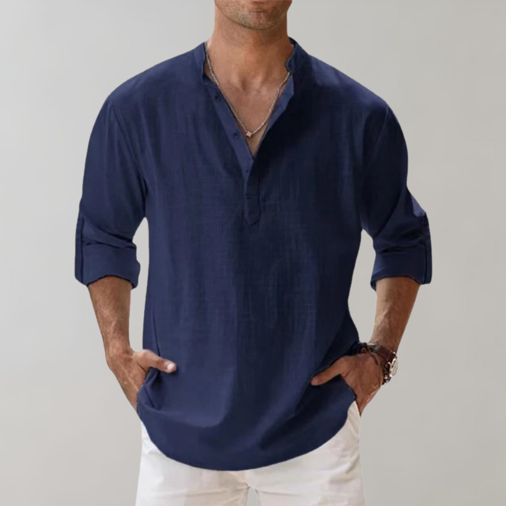 Chemise Homme Oversize Col Montant en Lin Doux 6
