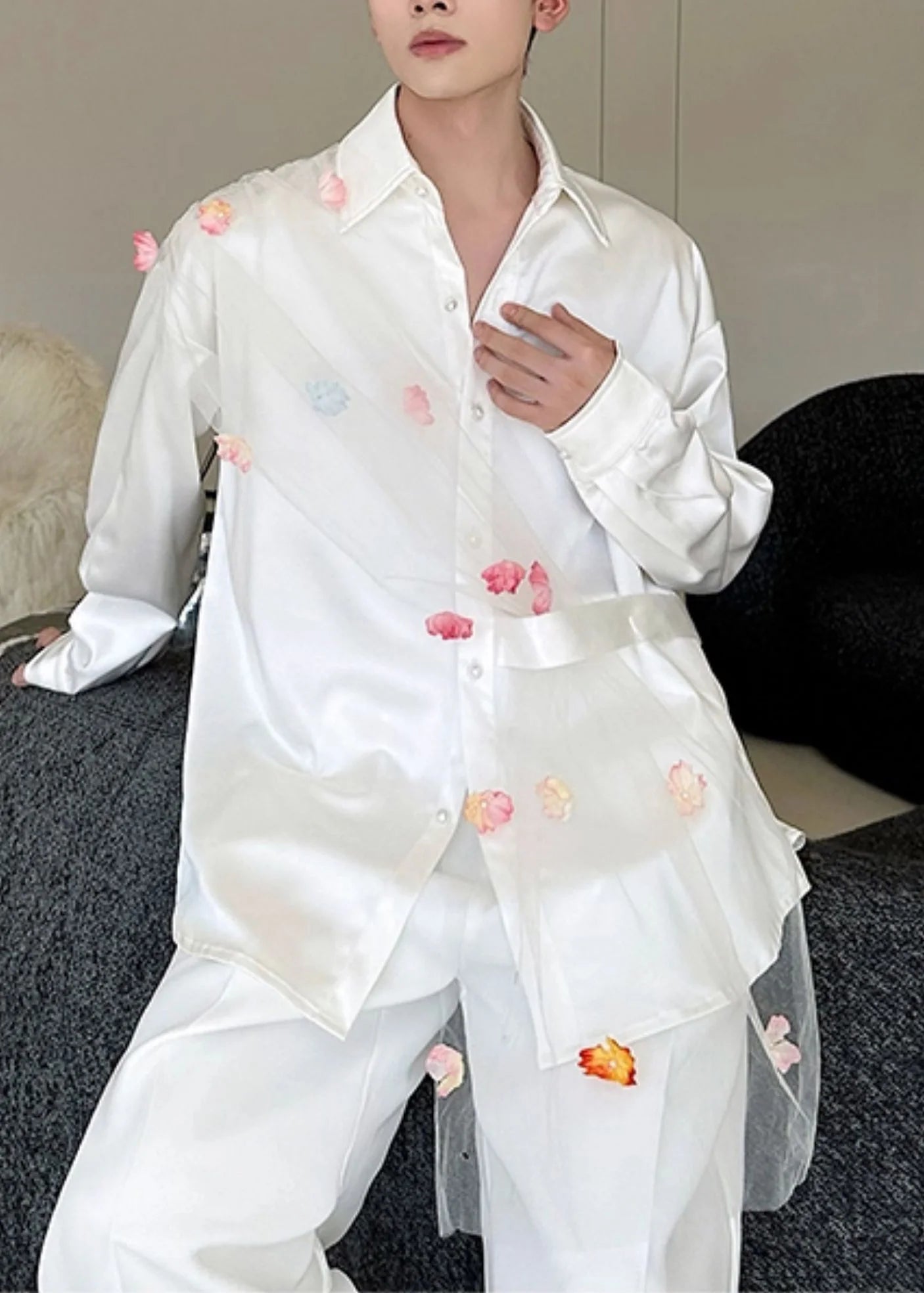 Chemise Homme Oversize à Motif Floral Automnal 1